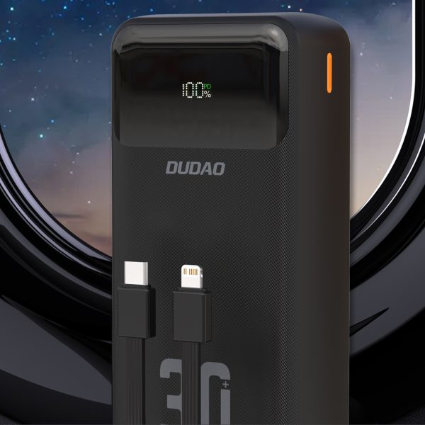 Powerbank 30000mAh ar iebūvētiem PD kabeļiem 22,5W - melns