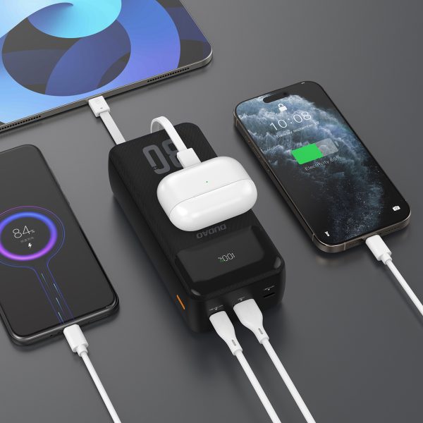 Powerbank 30000mAh ar iebūvētiem PD kabeļiem 22,5W - melns