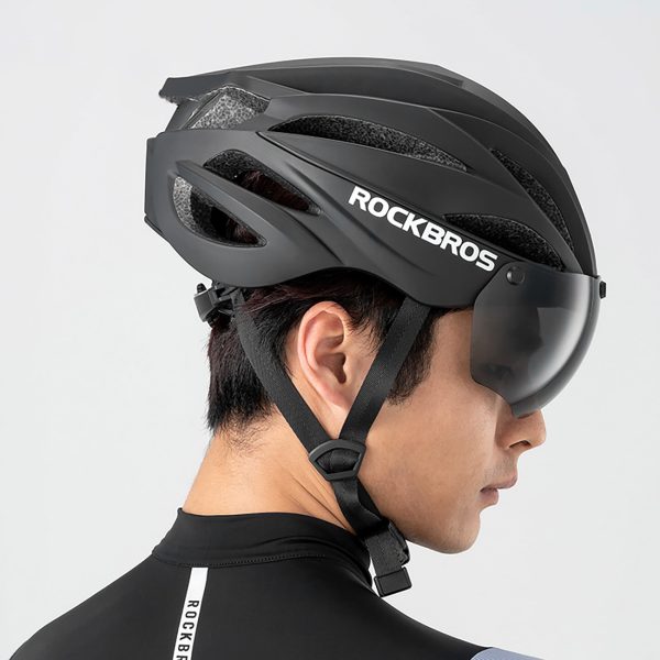Unisex velosipēda ķivere ar noņemamu vizieri un UV filtra brillēm - melna
