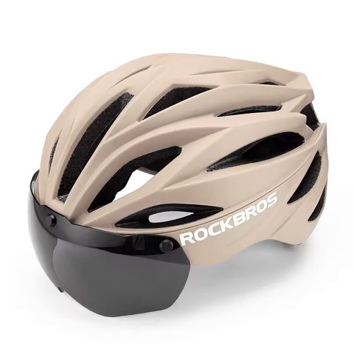 Unisex velosipēda ķivere ar noņemamu vizieri un UV filtra brillēm - brūna