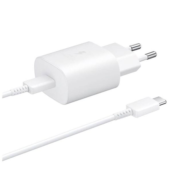 Samsung USB-C 25W sienas lādētājs ar USB-C kabeli - balts
