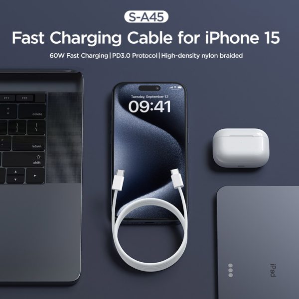 Ben sērijas USB-C 60W 1m kabelis - balts