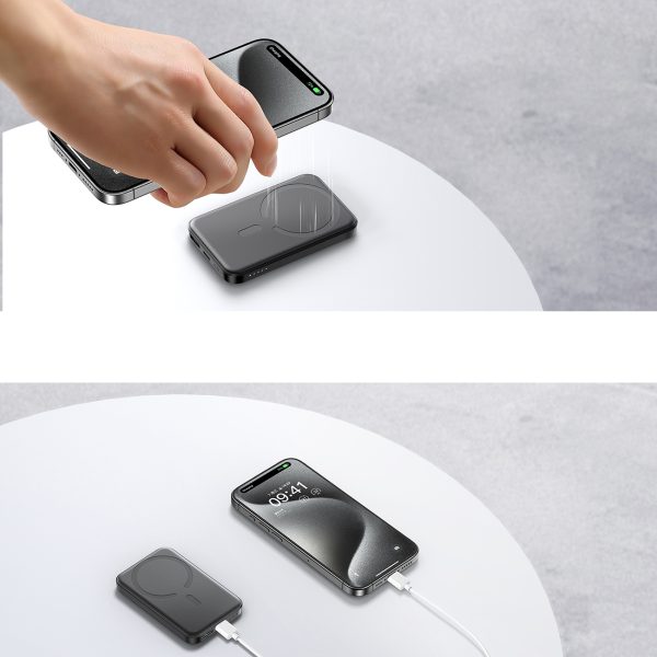 Induktīvā pārnēsājamā uzlādes ierīce 5000mAh USB-A USB-C 20W ar USB-C kabeli - melna