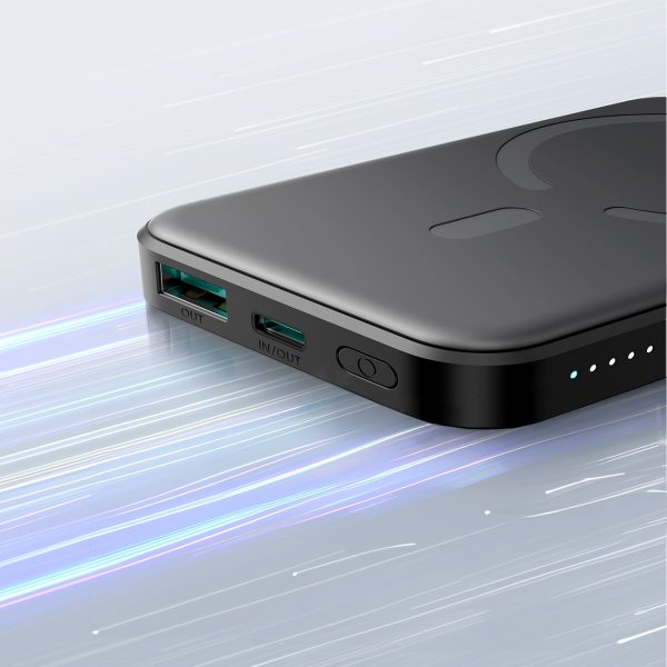 Induktīvā pārnēsājamā uzlādes ierīce 5000mAh USB-A USB-C 20W ar USB-C kabeli - melna