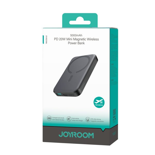 Induktīvā pārnēsājamā uzlādes ierīce 5000mAh USB-A USB-C 20W ar USB-C kabeli - melna