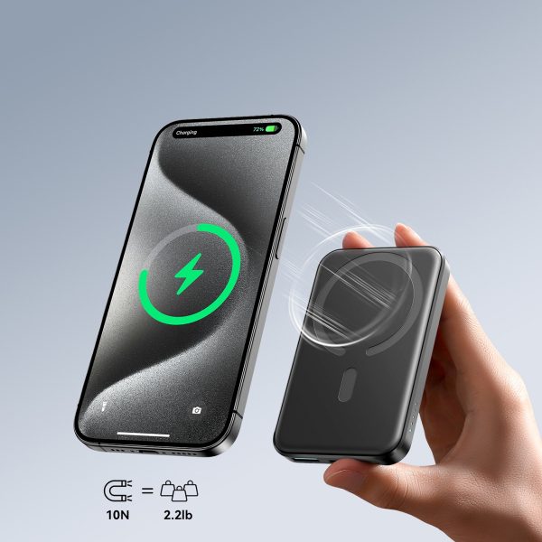 Induktīvā pārnēsājamā uzlādes ierīce 5000mAh USB-A USB-C 20W ar USB-C kabeli - melna