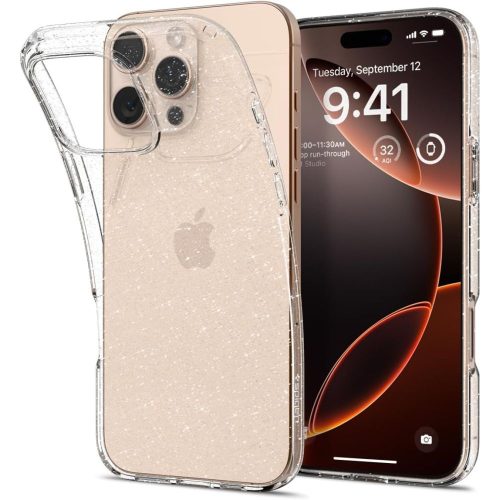 iPhone 16 Pro Max šķidro kristālu vāciņš — caurspīdīgs, mirdzošs