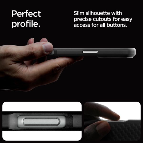 iPhone 16 Pro Max Enzo Aramid Mag vāciņš ar MagSafe aizsargapvalku — melns un sudrabkrāsas