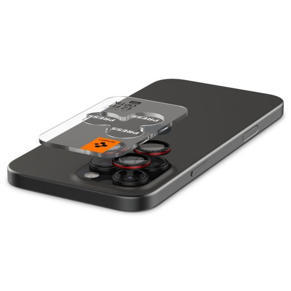 Rūdīts stikls iPhone 14 Pro/Pro Max/15 Pro/Pro Max/16 Pro/16 Pro Max kamerai - melns ar sarkanu malu
