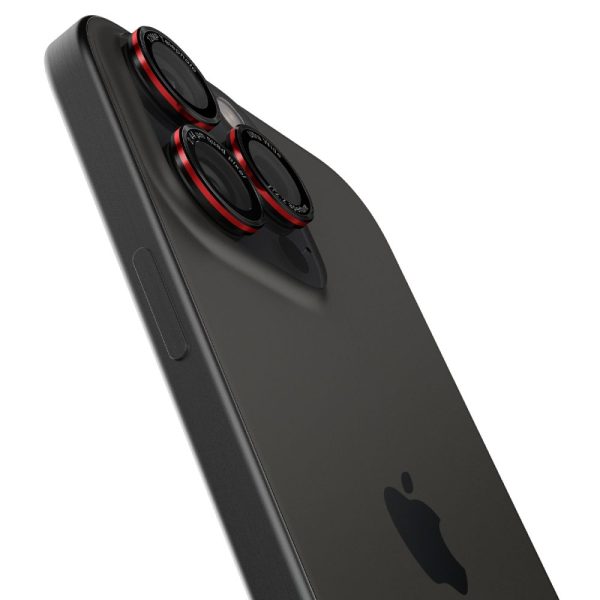Rūdīts stikls iPhone 14 Pro/Pro Max/15 Pro/Pro Max/16 Pro/16 Pro Max kamerai - melns ar sarkanu malu