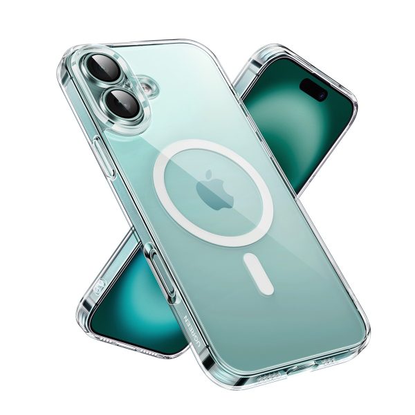 iPhone 16 elegants, caurspīdīgs magnētiskais maciņš ar MagSafe aizsargplēvi — caurspīdīgs