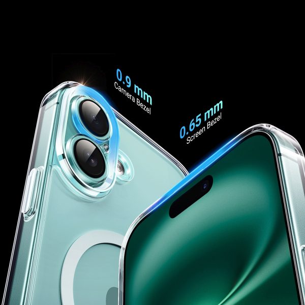 iPhone 16 elegants, caurspīdīgs magnētiskais maciņš ar MagSafe aizsargplēvi — caurspīdīgs