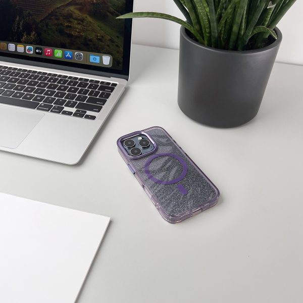 Samsung Galaxy S24 FE mirdzošs maciņš MagSafe aizsargvāciņš - violets ar mirdzumiem