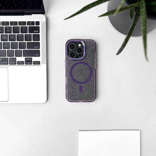 Samsung Galaxy S24 FE mirdzošs maciņš MagSafe aizsargvāciņš - violets ar mirdzumiem