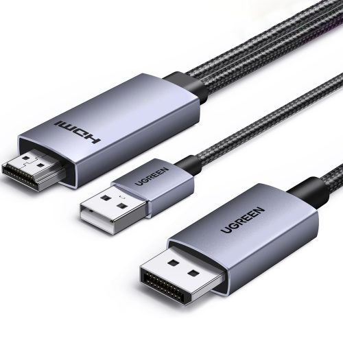 HDMI - DisplayPort 4K 60Hz virziena kabelis 2m - pelēks