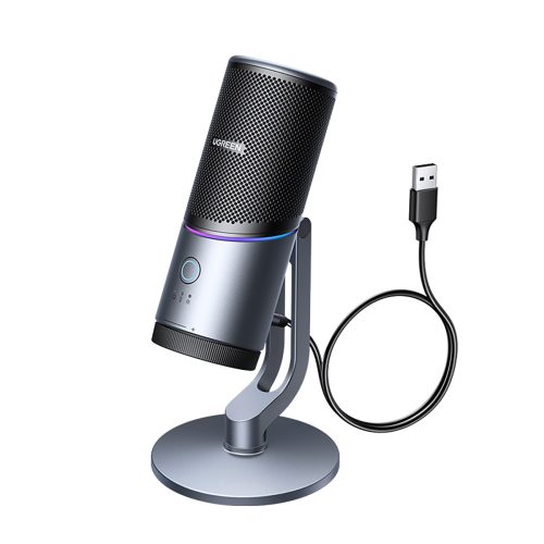 USB-A RGB LED galda statīva mikrofons - sudrabs