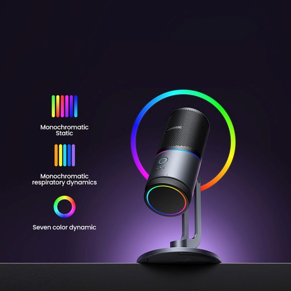USB-A RGB LED galda statīva mikrofons - sudrabs