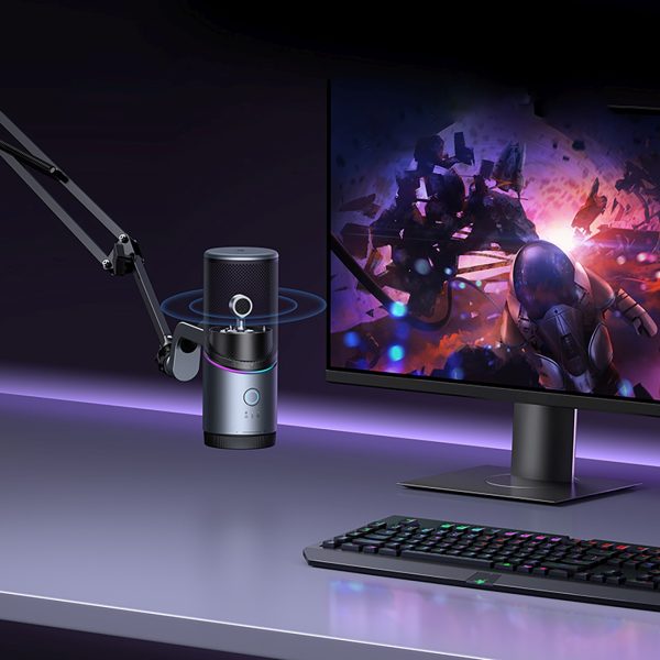 USB-A RGB LED galda statīva mikrofons - sudrabs