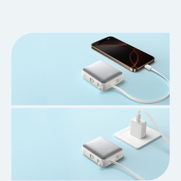 Powerbank 10000mAh 22.5W ar iebūvētu USB-C Lightning kabeli - balts