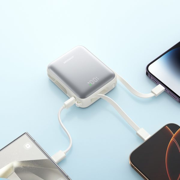 Powerbank 10000mAh 22.5W ar iebūvētu USB-C Lightning kabeli - balts