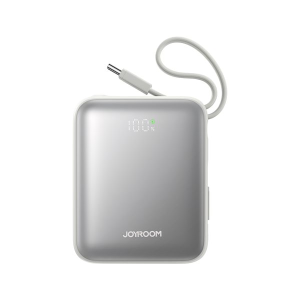 Powerbank 10000mAh 22.5W ar iebūvētu USB-C Lightning kabeli - balts