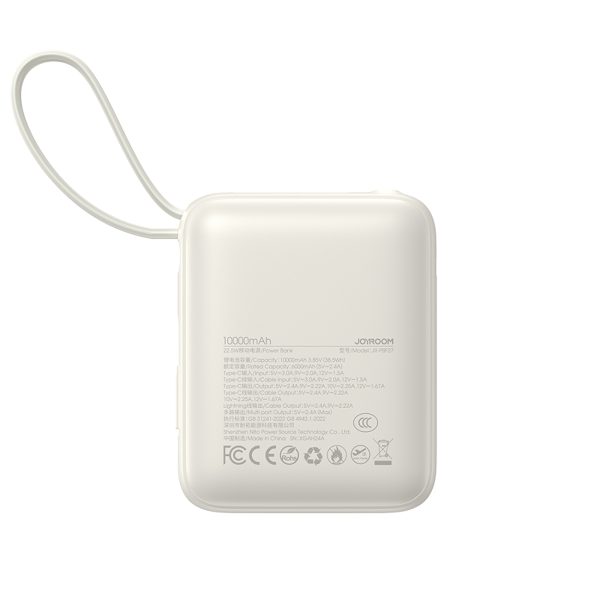 Powerbank 10000mAh 22.5W ar iebūvētu USB-C Lightning kabeli - balts