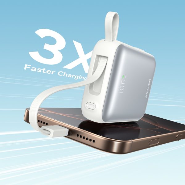 Powerbank 10000mAh 22.5W ar iebūvētu USB-C Lightning kabeli - balts