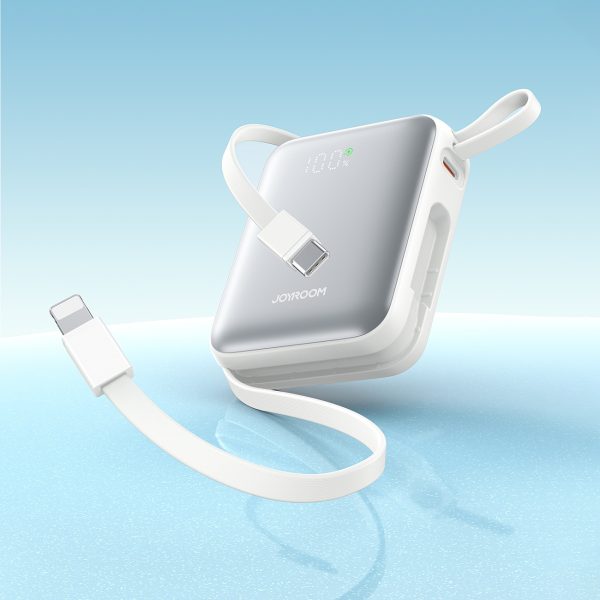 Powerbank 10000mAh 22.5W ar iebūvētu USB-C Lightning kabeli - balts