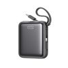 Powerbank 10000mAh 22.5W ar iebūvētu USB-C Lightning kabeli - melns
