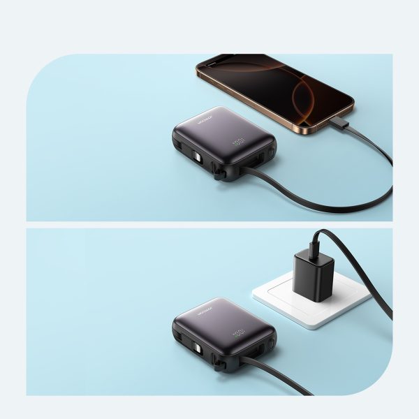 Powerbank 10000mAh 22.5W ar iebūvētu USB-C Lightning kabeli - melns