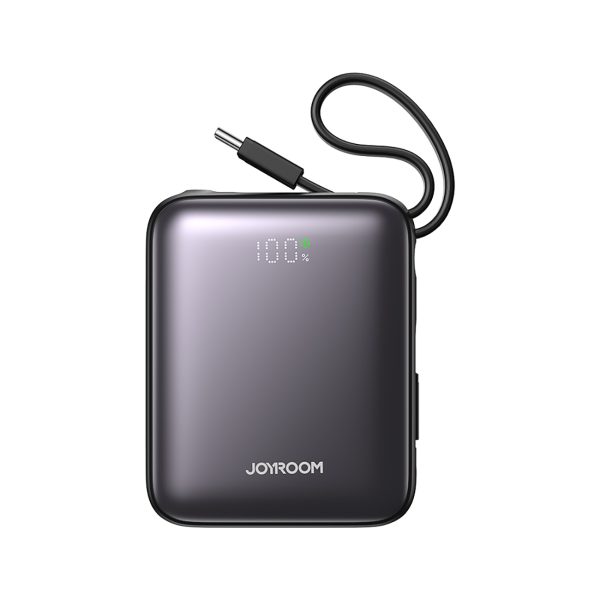 Powerbank 10000mAh 22.5W ar iebūvētu USB-C Lightning kabeli - melns