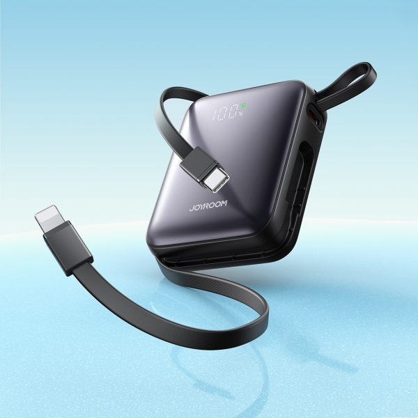 Powerbank 10000mAh 22.5W ar iebūvētu USB-C Lightning kabeli - melns