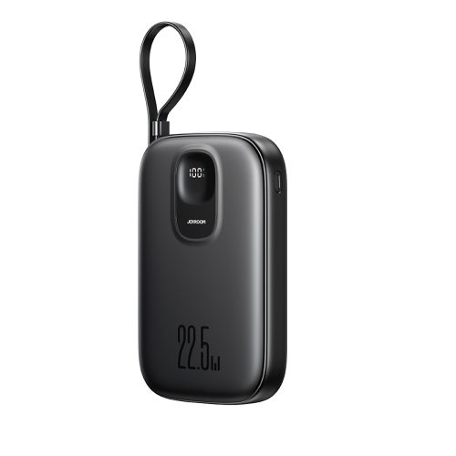 Powerbank 10000mAh ar iebūvētu 22,5 iPhone Lightning USB-C kabeli 0,25 cm - melns