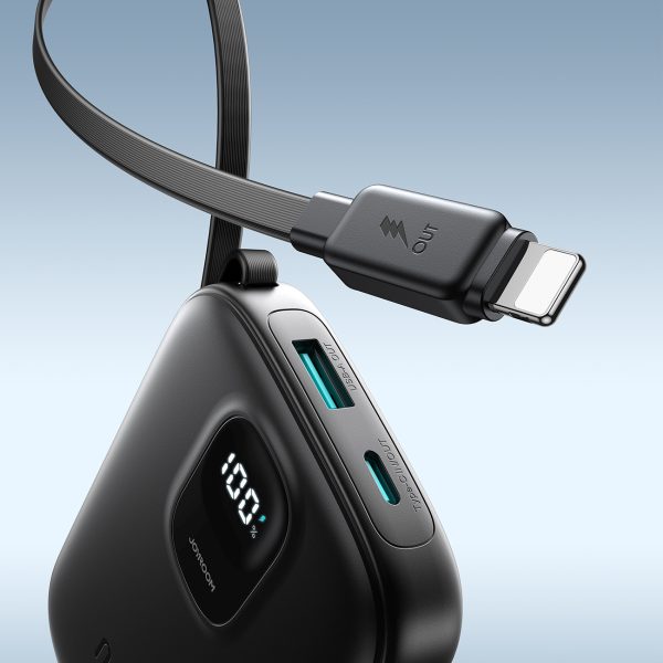 Powerbank 10000mAh ar iebūvētu 22,5 iPhone Lightning USB-C kabeli 0,25 cm - melns