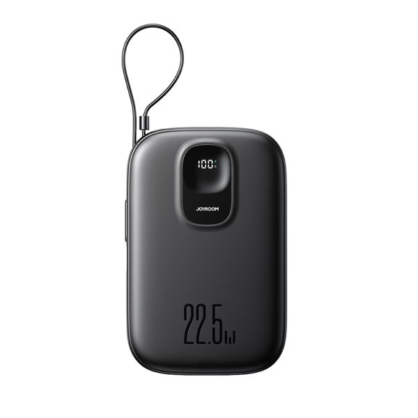 Powerbank 10000mAh ar iebūvētu 22,5 iPhone Lightning USB-C kabeli 0,25 cm - melns