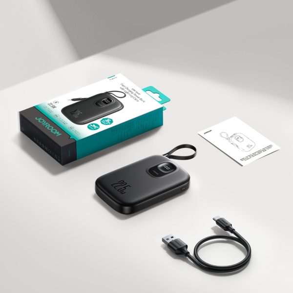 Powerbank 10000mAh ar iebūvētu 22,5 iPhone Lightning USB-C kabeli 0,25 cm - melns
