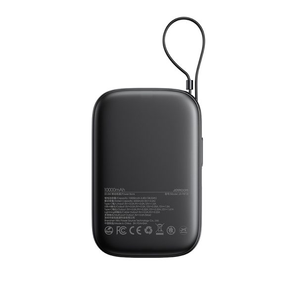 Powerbank 10000mAh ar iebūvētu 22,5 iPhone Lightning USB-C kabeli 0,25 cm - melns