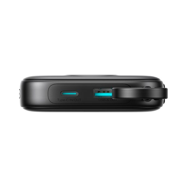 Powerbank 10000mAh ar iebūvētu 22,5 iPhone Lightning USB-C kabeli 0,25 cm - melns