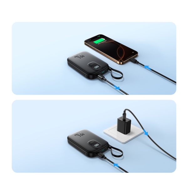 Powerbank 10000mAh ar iebūvētu 22,5 iPhone Lightning USB-C kabeli 0,25 cm - melns