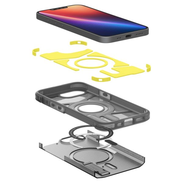iPhone 16e aizmugurējais vāciņš ar izturīgu MagSafe statīvu - dzidri pelēks