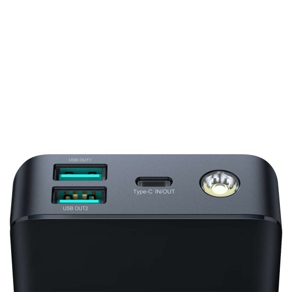 Powerbank ar lukturīti 30W 30000mAh + USB-A - USB-C kabelis 25cm melns