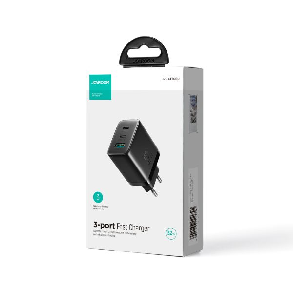 Ātrais lādētājs 2x USB-C / 1x USB-A 32W melns