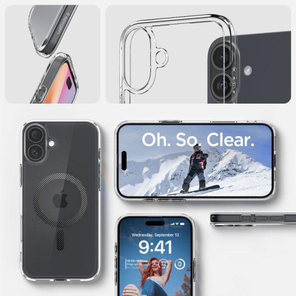 iPhone 16 Ultra Hybrid MagSafe oglekļa šķiedras aizsargvāciņš — caurspīdīgi pelēks