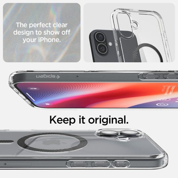 iPhone 16 Ultra Hybrid MagSafe oglekļa šķiedras aizsargvāciņš — caurspīdīgi pelēks
