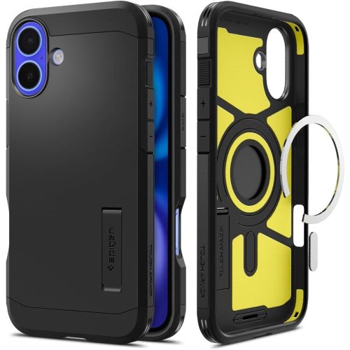 Izturīgs Armor MagSafe vāciņš ar statīvu iPhone 16 — melns