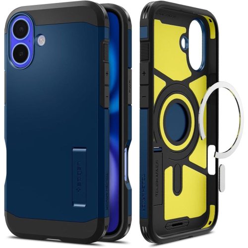 Izturīgs Armor MagSafe vāciņš ar statīvu iPhone 16 — zils