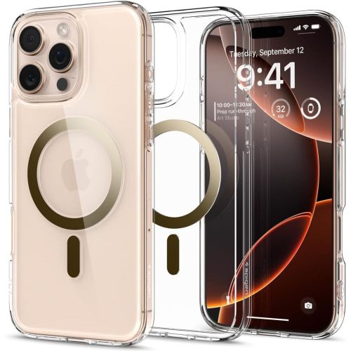 iPhone 16 Pro Ultra Hybrid Mag aizsargvāciņš ar MagSafe tehnoloģiju — caurspīdīgs zelta krāsā