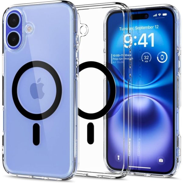 iPhone 16 Plus Ultra Hybrid Mag aizmugurējais vāciņš ar MagSafe tehnoloģiju — caurspīdīgs, melns