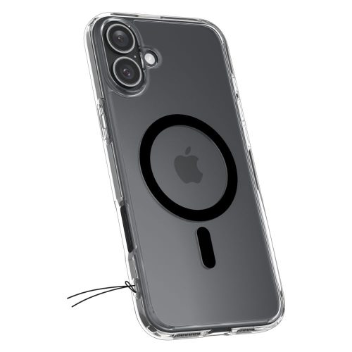 iPhone 16 Plus Ultra Hybrid Mag aizmugurējais vāciņš ar MagSafe tehnoloģiju — caurspīdīgs, melns