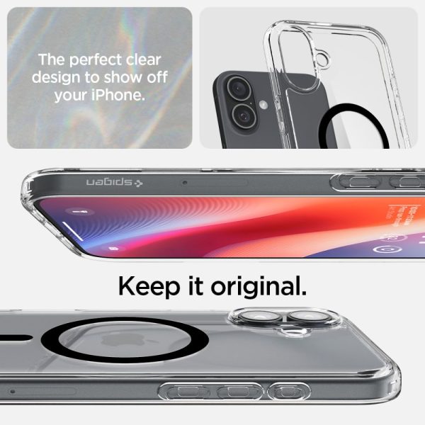 iPhone 16 Plus Ultra Hybrid Mag aizmugurējais vāciņš ar MagSafe tehnoloģiju — caurspīdīgs, melns